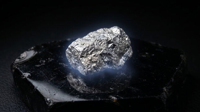 Glowing silver ore, precious metal nugget, mineral specimen, glowing mineral