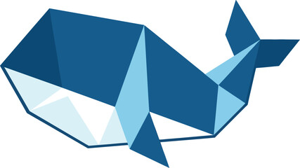 Geometric origami whale in shades of blue and white light blue © GT Designs