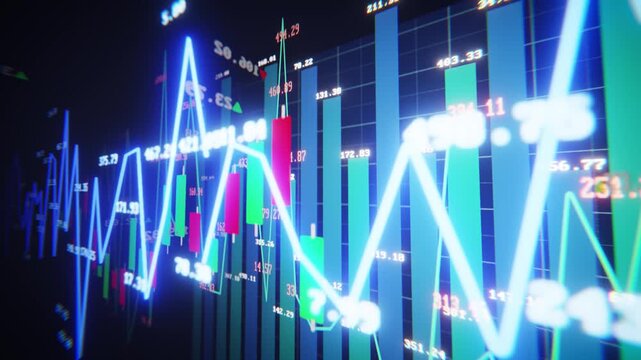 Seamless loop abstract stock chart over digital business background