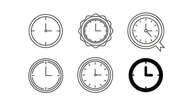 Set of minimalist clock icons on white background