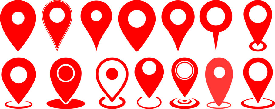 Red Map Location Pin Icon Set &ndash; GPS Marker and Navigation Pointer Collection Vector