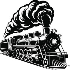 Vintage steam locomotive vector illustration, classic railway transport engine, retro train engraving style design © Md