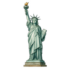 Fototapeta premium Statue of Liberty is in New York City. She holds a torch in her right hand and a tablet in her left hand. The statue represents freedom and serves as a landmark for visitors