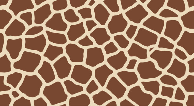Seamless pattern of brown and beige giraffe animal print texture for fashion fabrics and wilderness themed decorative backgrounds.