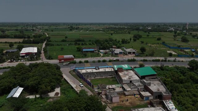 Aerial view of Kaliya Naag Temple and garden in Jait, Mathura