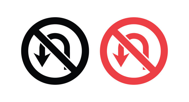 No u-turn traffic sign icon in black and red forbidden symbol