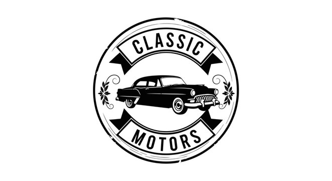 Vintage Classic Motors emblem with retro car silhouette.