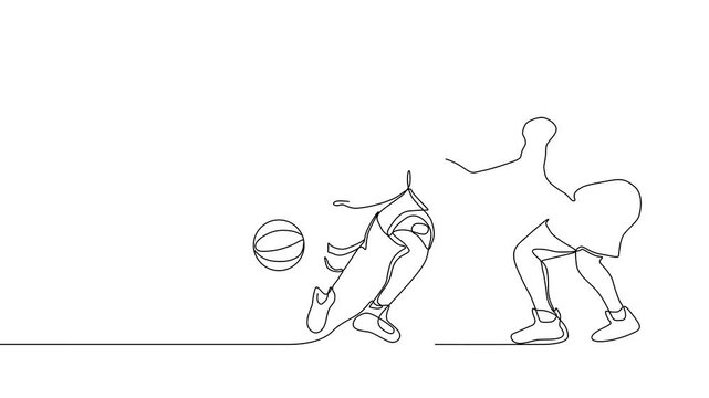 One Line Illustration Silhouette of a Basketball Playerس with Ball &ndash; Dynamic Sport Action