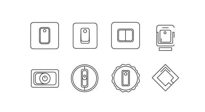 Set of electric light switch icons, minimalist linear style