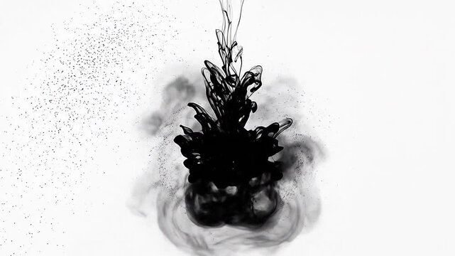 A dark liquid cloud swirls gracefully within a clear liquid medium