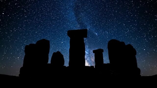 Night sky over ancient ruins with starry Milky Way