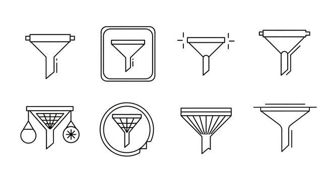 Set of minimalist funnel filter icons, data analysis concept