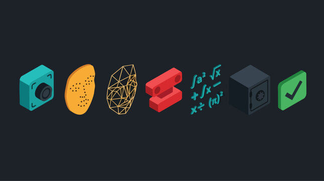 Facial Recognition Technology System with Secure Biometric Identity Verification Process Isometric Vector Illustration