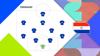 Paraguay National Football Team Strategy Infographic with Pitch Lineup and Flag. © boldg