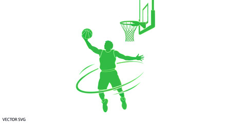 Basketball Player Dunking, Silhouette, Green Vector Art © doung