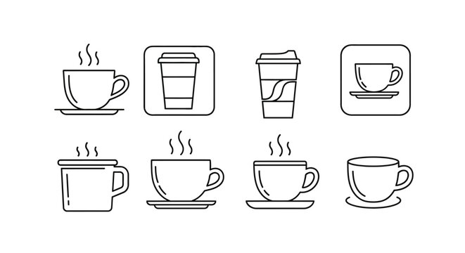 Set of coffee cup and mug line icons for cafe menu and web design