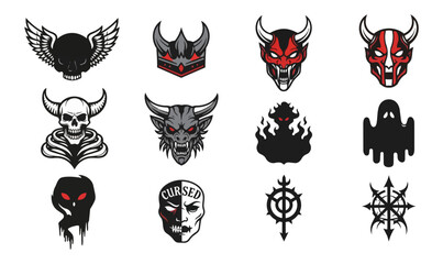 Fototapeta premium Graphic collection of symbol designs and emblems on dark backgrounds