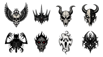 Fototapeta premium Set of decorative skull illustrations on black background