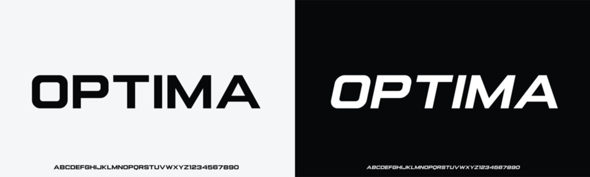 Optima, Modern Bold Font. Regular Italic Number Typography urban style alphabet fonts for fashion, sport, technology, digital, movie, logo design, vector illustration
