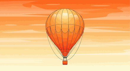 Orange Hot Air Balloon Floating in a Warm Sunset Sky © mah