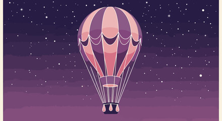 Pixel Art Hot Air Balloon Floating Under Starry Night Sky © mah