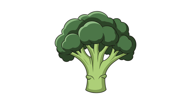 Single head of fresh green broccoli vegetable with a thick stalk shown as a detailed cartoon illustration.