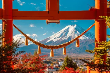 Fototapete Torii Tore Mount Fuji framed by a red torii gate in Japan during autumn  © hideo1991