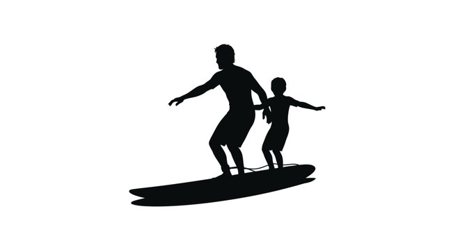 Fahter's Day, Dad, Surfing father son duo, black silhouette, surfing icons, vector graphics , Happy Father's Day