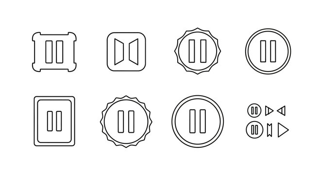 Set of pause button icons with diverse geometric frame styles