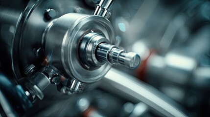 Naklejka premium Industrial machinery featuring a core metal shaft and surrounding components, highlighting precision engineering, mechanical movement, and the clean aesthetics of manufacturing technology