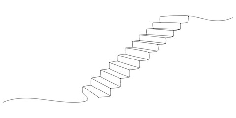 continuous line stairs.minimalist one line drawing of wooden stairs.one line vector illustration with white background © Md