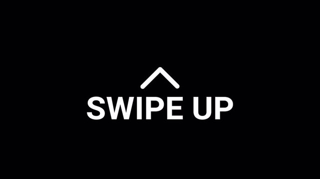 Swipe up animation with arrow icon sign on transparent background, swipe up arrow sign animated with alpha channel.