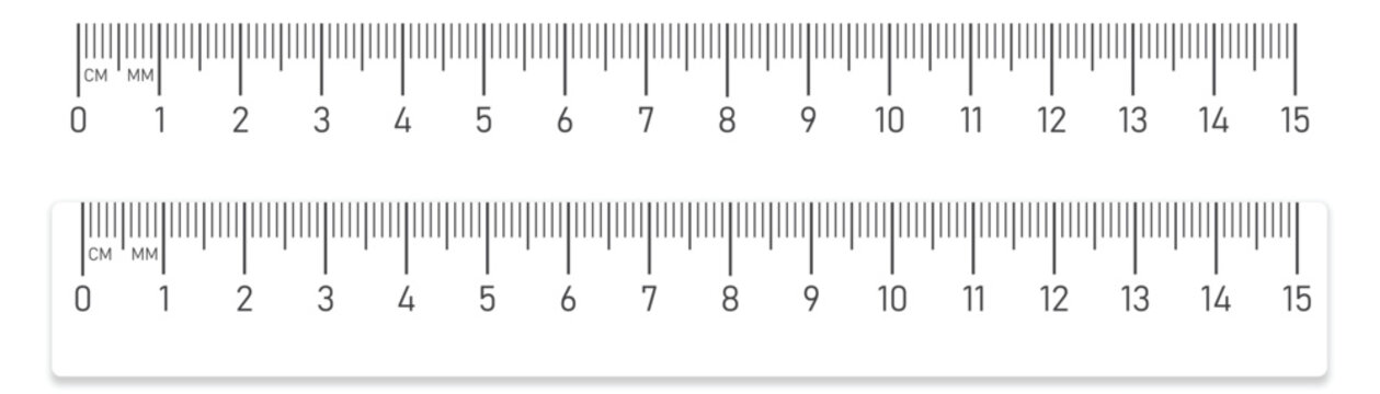 Precision ruler measurement tool with centimeter and millimeter scales on white background and shadow effect for engineering and school supplies.