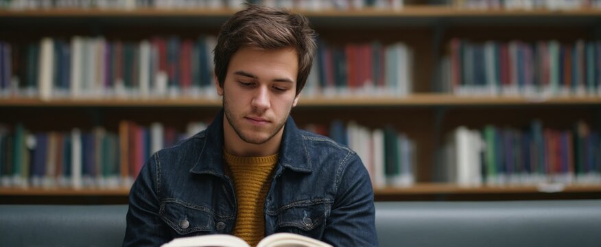 the diligent student engrossed in a captivating book within a serene library