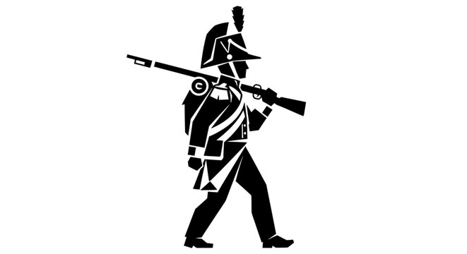 Silhouette of a Napoleonic era infantry soldier marching with a musket.