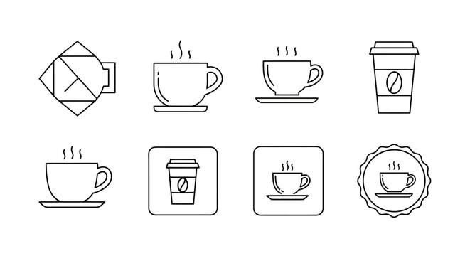 Set of coffee cup icons in simple line art style