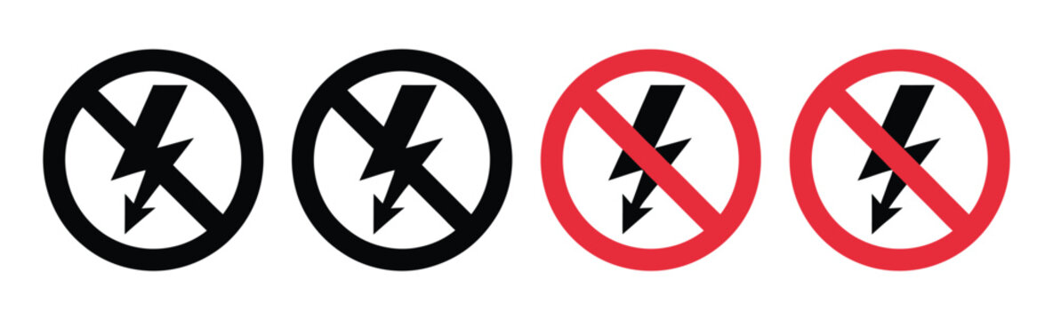 Electrical hazard lightning warning flat icon set featuring safety alert symbols for high voltage and danger concepts.