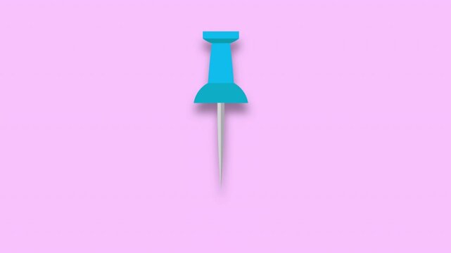Blue Push pin icon sign animation on transparent background,  push pin glyph animated in 4k.