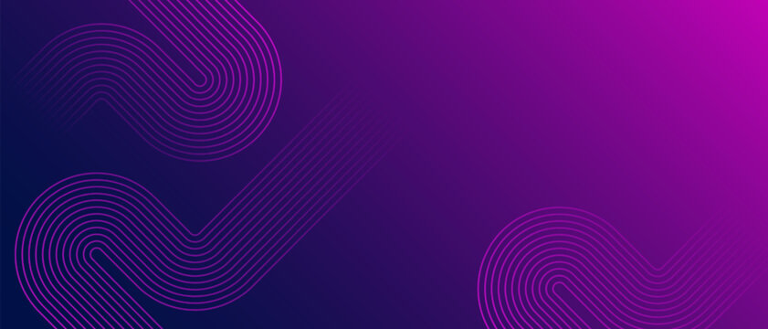 Abstract purple gradient background with curved parallel lines. Modern technology concept. Geometric neon line backdrop.