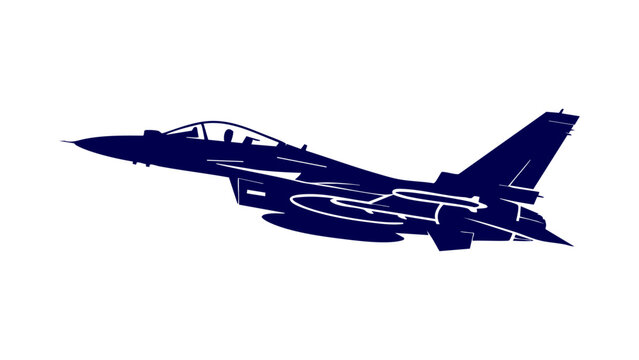 F16 fighter jet silhouette vector, Modern supersonic military aircraft icon, Air force jet flying isolated, Tactical fighter plane stylized graphic
