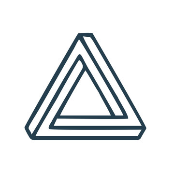 Impossible Triangle Optical Illusion Geometric Minimal Line Art Symbol on Gray Background