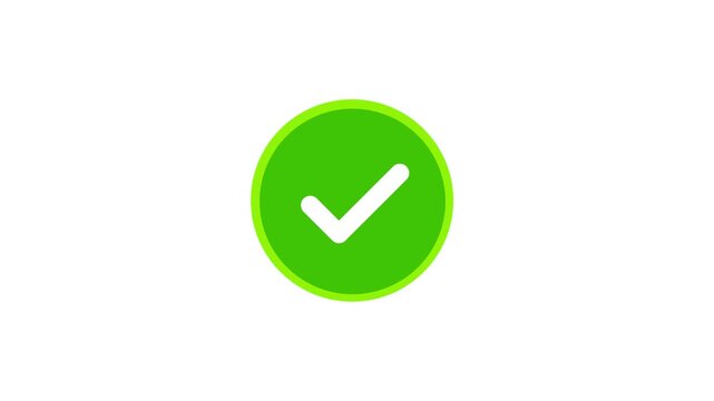 Animated green checkmark inside circle pulsing and disappearing. Success confirmation and right answer icon on white