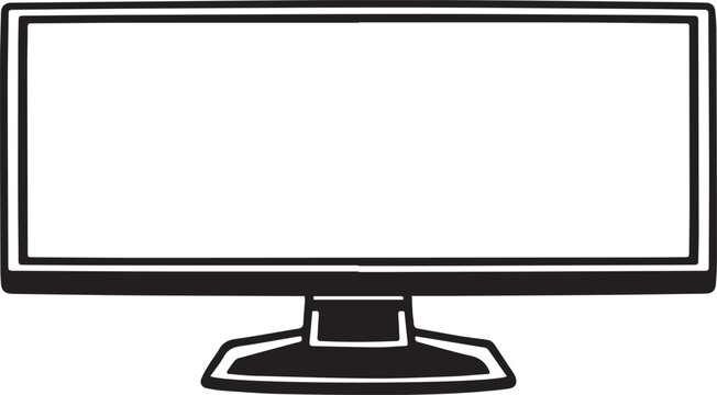 Hand Drawn Cartoon Widescreen Computer Monitor Vector Illustration in Monochrome Black Outline Style