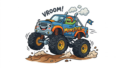 Cartoon Monster Truck Driving Fast with Vroom Sound Effect. © Dalbo