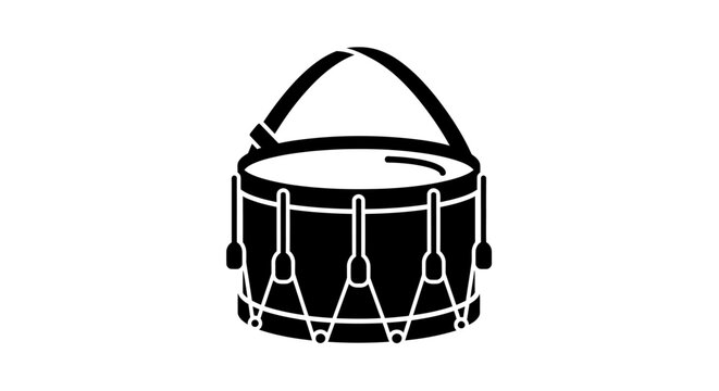 Black and white silhouette icon of a marching snare drum.