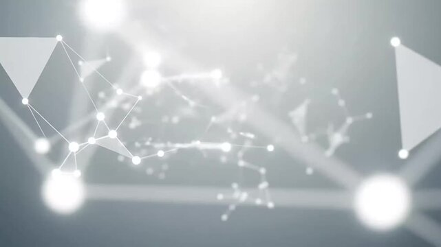 Abstract white digital network nodes on gray background