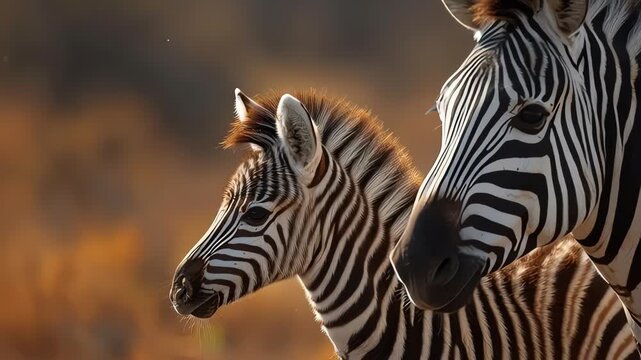 Mother Zebra and Foal in Golden Sunset Light
