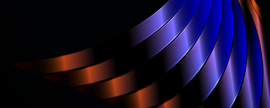 Abstract futuristic background with glossy blue and orange metallic curves.