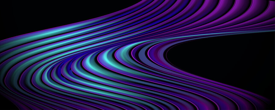 Abstract flowing neon purple and cyan wave lines background