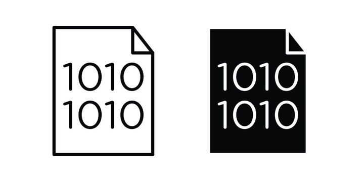 Binary code icon pack in line art and flat design style